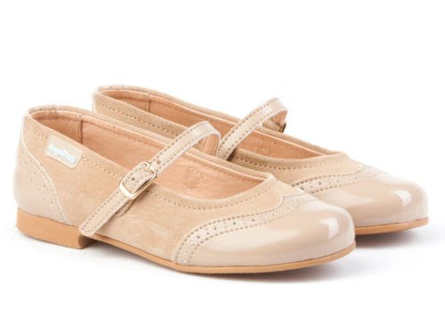 AngelitoS Merceditas combinadas de charol y afelpadas Color Camel para Niña. Marca Modelo 1525. Calzado infantil hecho en España. Número 34