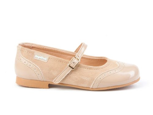 AngelitoS Merceditas combinadas de charol y afelpadas Color Camel para Niña. Marca Modelo 1525. Calzado infantil hecho en España. Número 34