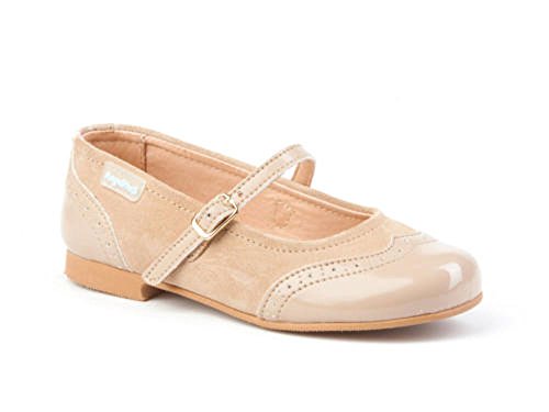 AngelitoS Merceditas combinadas de charol y afelpadas Color Camel para Niña. Marca Modelo 1525. Calzado infantil hecho en España. Número 34