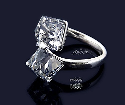 Anillo de cristales de Swarovski, anillo de cristal ajustable, plata de ley 925