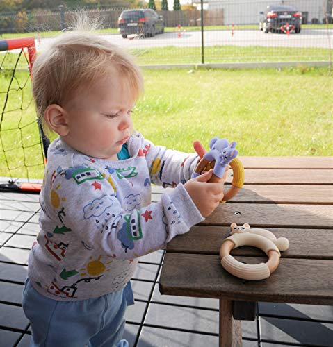 Anillo de Dentición Bebé, Mordedor Bebé Juguete Zorro de Madera de Haya Natural y Segura y Silicona sin BPA, Mordedor para Aliviar Síntomas de la Dentición, de MilkMama (blue)