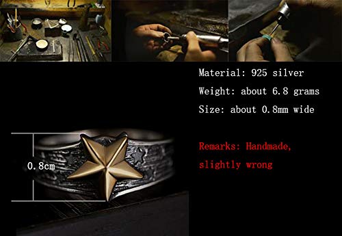Anillo de pareja de plata de ley 925, anillo de cola de estrella para hombre, estilo vintage tailandés, de oro de cinco puntas, para plata, 123, color, 15#