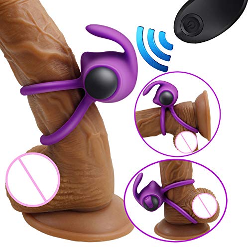 Aņīlló Péné Vîbrådôr Clītoris para Pareja Hombre, Estîmúlạdór Mụjer Clītőris, Doble Cóckrîng Silicone Vībrạdór Anīlló con Control Remoto, Ajustable USB Recargable,10 Modos Juguétés séxualés