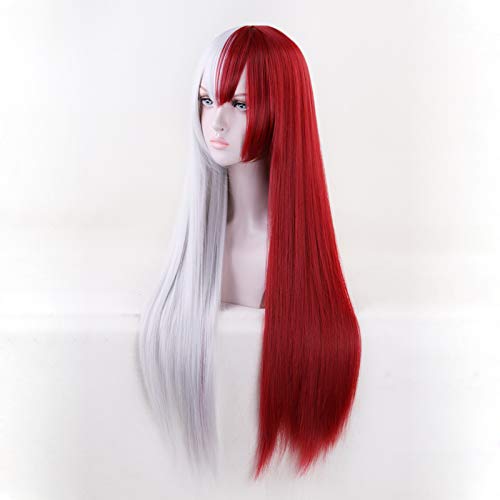Ani·Lnc Pelucas 80 cm larga recta Mujeres cosplay sintética peluca de pelo Todoroki Shoto recto