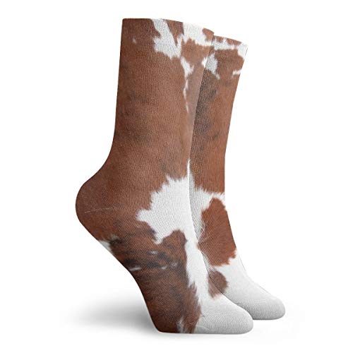 Animal de granja Marrón Piel de vaca Estampado Arte de la pintura Impreso Divertido Novedad Animal Casual Algodón Calcetines de equipo 11.8 pulgadas