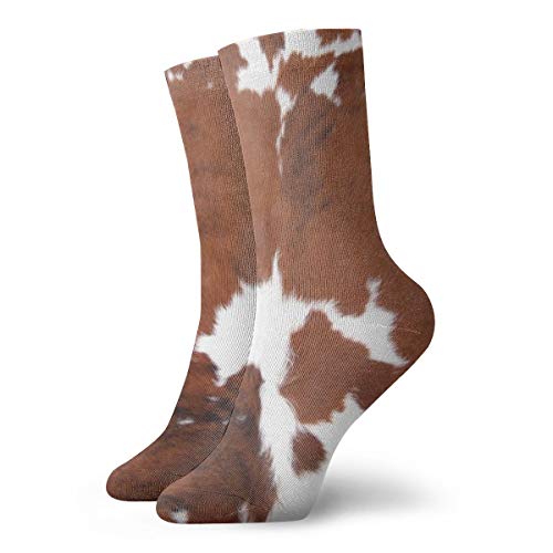 Animal de granja Marrón Piel de vaca Estampado Arte de la pintura Impreso Divertido Novedad Animal Casual Algodón Calcetines de equipo 11.8 pulgadas