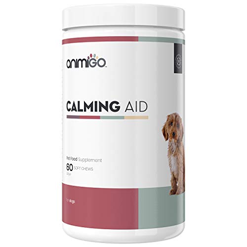 Animigo Calmante para Perros | Suplemento Tranquilizante Natural para Estrés y Ansiedad durante Viajes, Separaciones y Ruidos Fuertes como Fuegos Artificiales | Con Vitaminas y Minerales | 60 Cápsulas