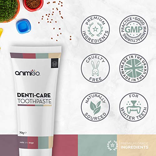 Animigo Pasta de Dientes para Perros y Gatos | Cuidado Dental Comestible para Mascotas | Limpieza Dental, Cuida los Dientes, Encías y Reduce Mal Aliento | con Calcio y Vitamina C | Pasta Dental 70gr