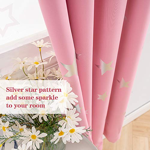 Anjee Blackout eyelet Cortinas plateadas de estrella Cortinas de 2 paneles con aislamiento térmico 46 x 72 pulgadas para habitación de niños/guardería Cree una habitación de ensueño rosa para niños