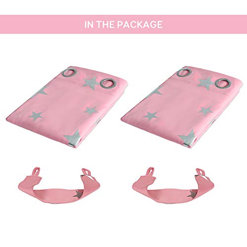 Anjee Blackout eyelet Cortinas plateadas de estrella Cortinas de 2 paneles con aislamiento térmico 46 x 72 pulgadas para habitación de niños/guardería Cree una habitación de ensueño rosa para niños