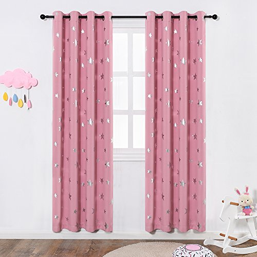 Anjee Blackout eyelet Cortinas plateadas de estrella Cortinas de 2 paneles con aislamiento térmico 46 x 72 pulgadas para habitación de niños/guardería Cree una habitación de ensueño rosa para niños