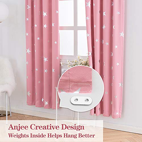 Anjee Blackout eyelet Cortinas plateadas de estrella Cortinas de 2 paneles con aislamiento térmico 46 x 72 pulgadas para habitación de niños/guardería Cree una habitación de ensueño rosa para niños