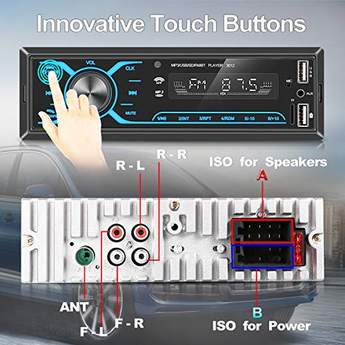 ANKEWAY 2020 Nuevo Táctil Radio Coche Autoradio Bluetooth 1 DIN con App Control y Remoto del Volante, Llamadas Manos Libres Radio FM 75W x 4 Reproductor MP3 Soporte BT/USB/TF/AUX/USB Carga Rápida