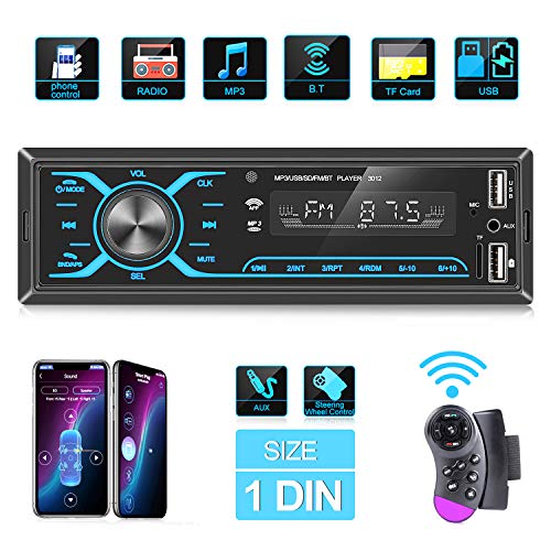 ANKEWAY 2020 Nuevo Táctil Radio Coche Autoradio Bluetooth 1 DIN con App Control y Remoto del Volante, Llamadas Manos Libres Radio FM 75W x 4 Reproductor MP3 Soporte BT/USB/TF/AUX/USB Carga Rápida