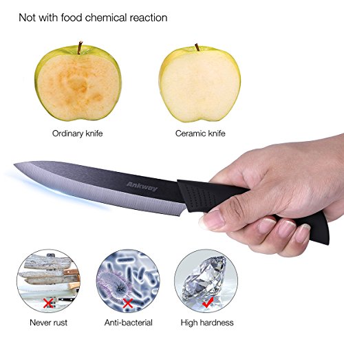 Ankway Cuchillos de Cocina de Cerámica Negro [Versión Mejorada], Juego de Cuchillos de Cerámica con Funda para Cocinar Carne Verduras Fruta Pan-Resistente a la Corrosión y a Las Manchas, 5 Piezas