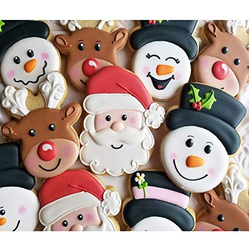 Ann Clark Cookie Cutters Juego de 3 cortadores de galletas caras de Navidad con libro de recetas, cara de Papá Noel, cara de reno y cara de muñeco de nieve
