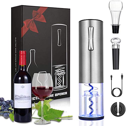 Anpro Sacacorchos Electrico Recargable para Botellas,Sacacorchos Profesional Automático de Vino,Abridor de Botellas Electrico,Kit Regalo de Vinos para Navidad