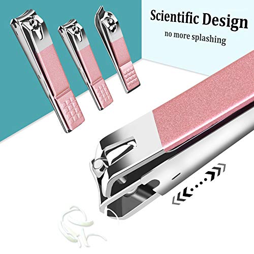 Anself 18 pcs Kit de Manicura Pedicura Profesional Kit de Cortauñas Recortador de Limas de Uñas Afeitado de Cejas Herramienta de Corte de Pelo de Nariz (Rosa claro)