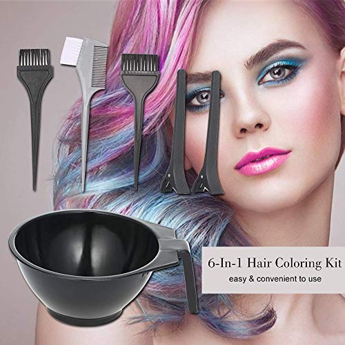 Anself 6pcs Kit de Herramientas para Coloración, Kit de Tinte, Tinte de Peluquería,Tazón, Cepillos y Clips