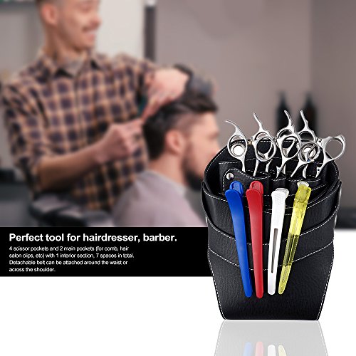 Anself - Bolsa de peluquería de cuero, sostenedor caso de tijeras con correa de hombro