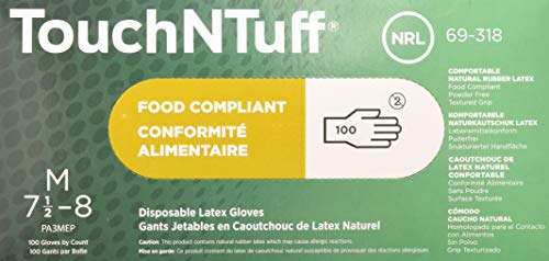 Ansell TouchNTuff 69-318/8 Caucho natural guante, Protección contra productos químicos y líquidos, Tamaño 8 (dispensador de 100 guantes), Natural