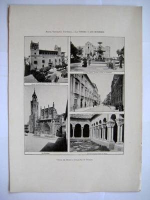 Antigua Lámina - Old Sheet : HUESCA : Gran Casino y Plaza de Zaragoza, El Coso Alto, Casa Consistorial y Plaza de la Catedral, La Catedral, Claustro de San Pedro el Viejo