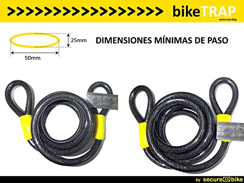 Antirrobo bicicleta: Cable 2,1m x 12mm de acero de doble lazo de alta seguridad para soporte candado de pared y antirrobo bikeTRAP