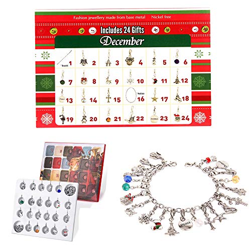ANTOPY Calendario de Adviento de Navidad 2019 Joyería Pulsera de Bricolaje Collar Conjunto Moda Navidad Cuenta atrás Calendarios de Adviento 24 niñas Hija Presente