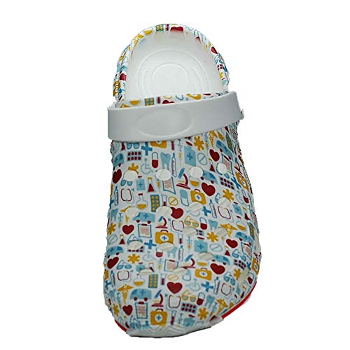 Anyovi. Zueco Sanitario Divertido Hospital Serigrafiado,Transpirable,Suela Antideslizante, Muy Ligero 240 Gramos par. - Unisex-Adulto Talla: 37 Color: Multicolor