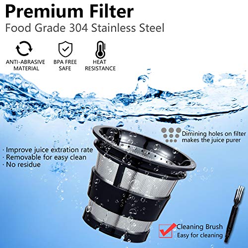 Aobosi Slow Juicer Licuadora para Fruta y Verdura de Prensado en Frio Extractor de Jugos para Fruta Entera con Baja Velocidad de 45RPM Tapa Antigoteo Sin BPA Incluye Frascos y Cepillo