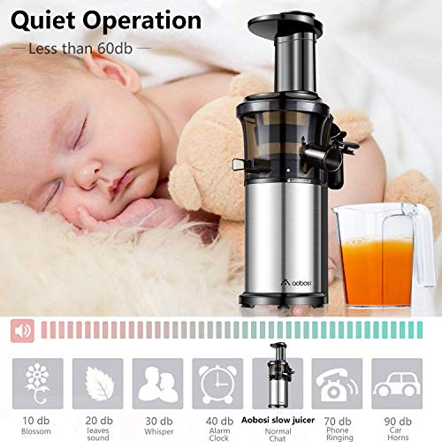 Aobosi Slow Juicer Licuadora para Fruta y Verdura de Prensado en Frio Extractor de Jugos para Fruta Entera con Baja Velocidad de 45RPM Tapa Antigoteo Sin BPA Incluye Frascos y Cepillo