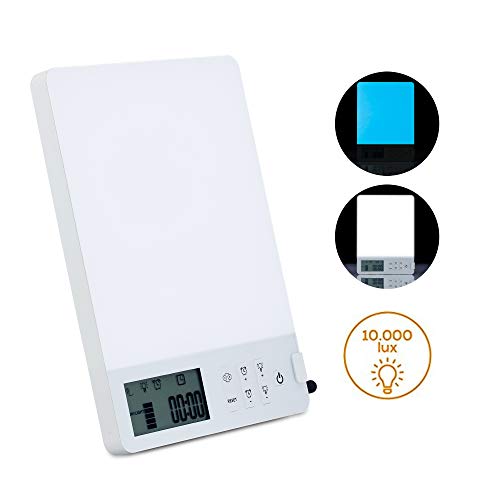 Aogled Lámpara De Luz Diurna Led 10000 Lux,Luz Solar Simulada,Brillo Ajustable,Compacto,Caja De Luz Portátil Lámpara De Energía Solar,Espectro Completo Libre De UV,Cri 92,Color Azul/Blanco,10000 Lux