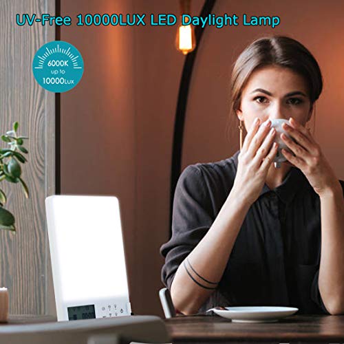 Aogled Lámpara De Luz Diurna Led 10000 Lux,Luz Solar Simulada,Brillo Ajustable,Compacto,Caja De Luz Portátil Lámpara De Energía Solar,Espectro Completo Libre De UV,Cri 92,Color Azul/Blanco,10000 Lux