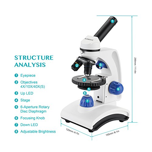 Aomekie Microscopio para Niños 64X-640X Microscopio Electrónico de Electrones Profesional con luz LED