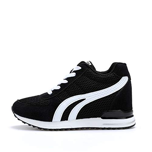 AONEGOLD® Zapatillas de Cuña para Mujer Zapatillas de Deporte Zapatillas Altas Primavera/Verano Tacón Cuña 7CM(Negro,37 EU)