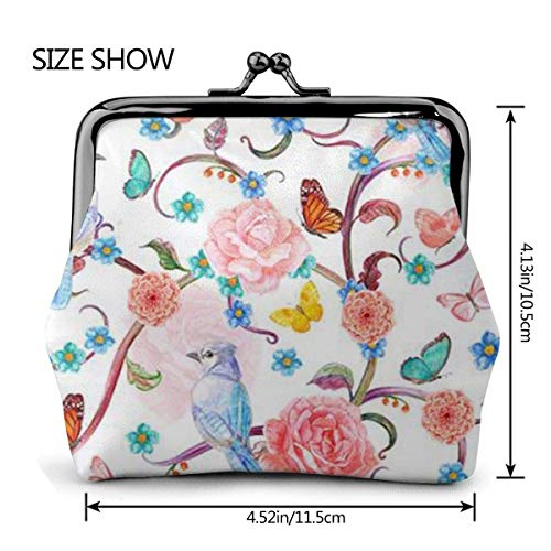 AOOEDM Cartera de Cuero con Estampado de pájaros Florales de fantasía romántica para Mujer Monedero de Cuero con Cierre de Beso Carteras de Maquillaje de Viaje
