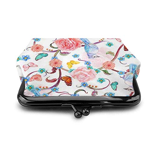 AOOEDM Cartera de Cuero con Estampado de pájaros Florales de fantasía romántica para Mujer Monedero de Cuero con Cierre de Beso Carteras de Maquillaje de Viaje
