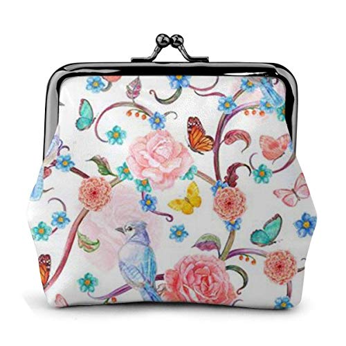 AOOEDM Cartera de Cuero con Estampado de pájaros Florales de fantasía romántica para Mujer Monedero de Cuero con Cierre de Beso Carteras de Maquillaje de Viaje