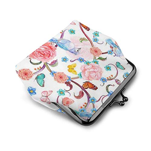 AOOEDM Cartera de Cuero con Estampado de pájaros Florales de fantasía romántica para Mujer Monedero de Cuero con Cierre de Beso Carteras de Maquillaje de Viaje