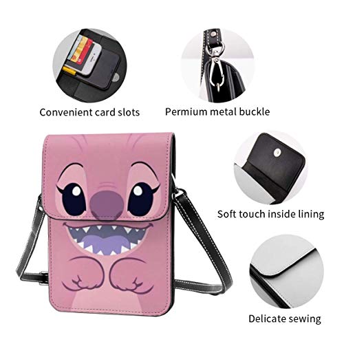 AOOEDM Cute Lilo St-it-ch Bolso bandolera pequeño de cuero para mujer - Monedero para teléfono celular Billetera Fácil de llevar Práctica práctica Bolso bandolera magnético de apertura y cierre con c