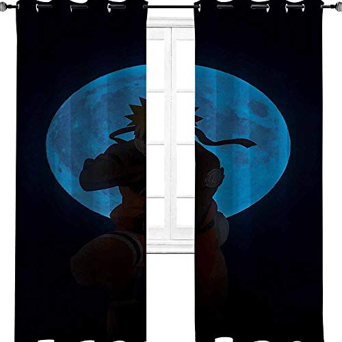 Aotuma Naruto Anime Moon Cool Druk Cortinas con impresión aislada, para habitación infantil, decoración de ventana para comedor o dormitorio, poliéster, multicolor, 2 panel(21"W x 54"L W53cmxL137cm)