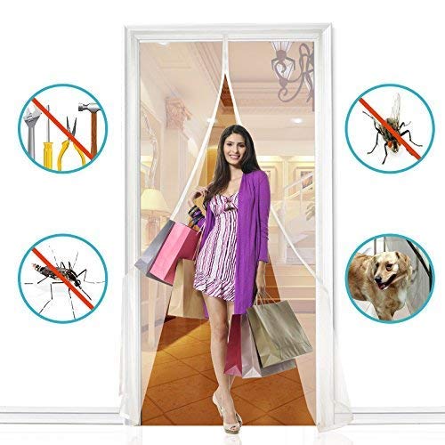 Apalus Cortina Mosquitera Para Puertas. Tejido Súper Fino Para Dejar Pasar El Aire.Cierre Magnético Automático Que Evita el Paso de Insectos. Fácil de ensamblar(Blanco, 120x220 cm)