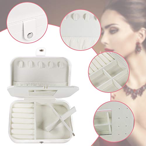 APERIL Caja Joyero Pequeña de PU, Joyero de Viaje Portátil, Joyero Viaje Cajas para Joyas Jewelry Organizer para Mujer para Anillos, Collares, Pulseras, Pendientes para Mujer (White)