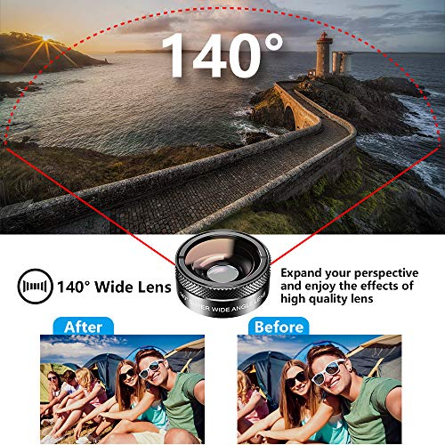 Apexel - Kit de Lente de cámara 6 en 1 para teléfono móvil, Lente de Gran Angular + Lente Macro + Lente Ojo de pez + Filtro ND + CPL/Star Filter para iPhone 8/X 7/Plus Samsung S8 Android