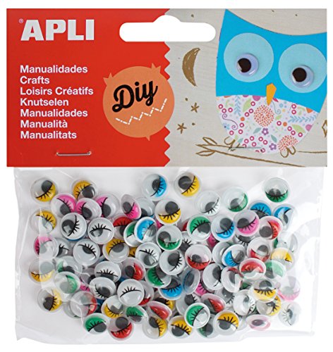 APLI - Bolsa ojos móviles colores con pestañas redondos adhesivos, 100 uds