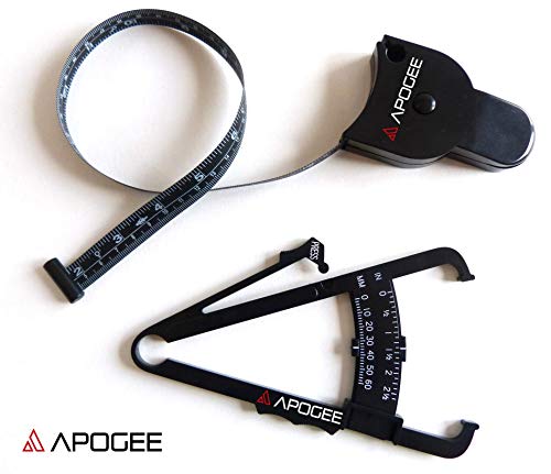 APOGEE Plicometro, adipometro y Cinta metrica - Conjunto medir la Grasa Corporal - Instrucciones en español. Bolsa de Transporte incluida