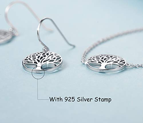 Árbol de la Vida Pendiente Aretes para Mujer de Plata de Ley 925 Chapada Oro Blanco