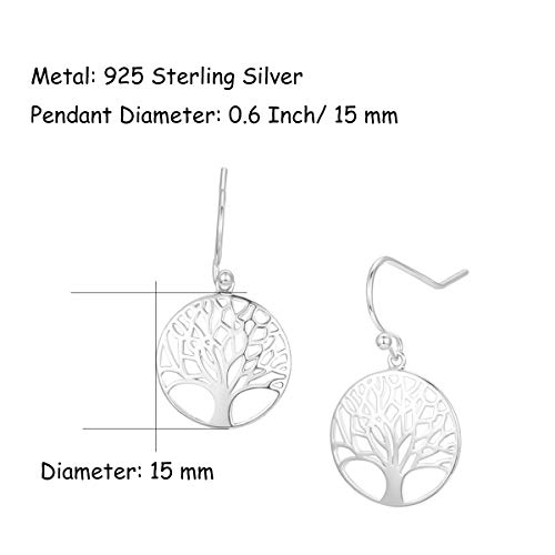 Árbol de la Vida Pendiente Aretes para Mujer de Plata de Ley 925 Chapada Oro Blanco