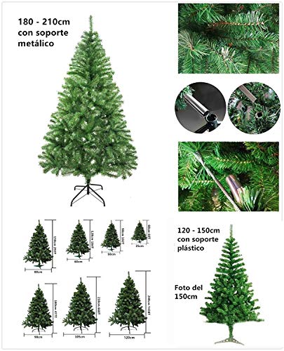 Árbol de Navidad Artificial Arboles C/Soporte Plástico 120-240cm (Verde Brillo, 120cm 184Tips)