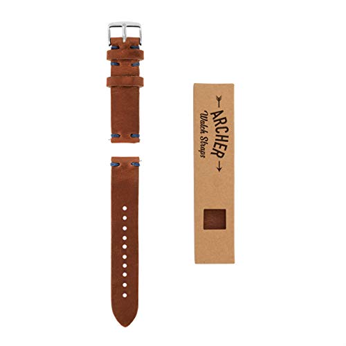 Archer Watch Straps - Correas de Reloj Hechas a Mano de Piel de Horween con Recambio de Liberación Rápida para Hombre y Mujer, para Relojes y Smartwatch (Marrón Café/Hilo Azul Zafiro, 20mm)